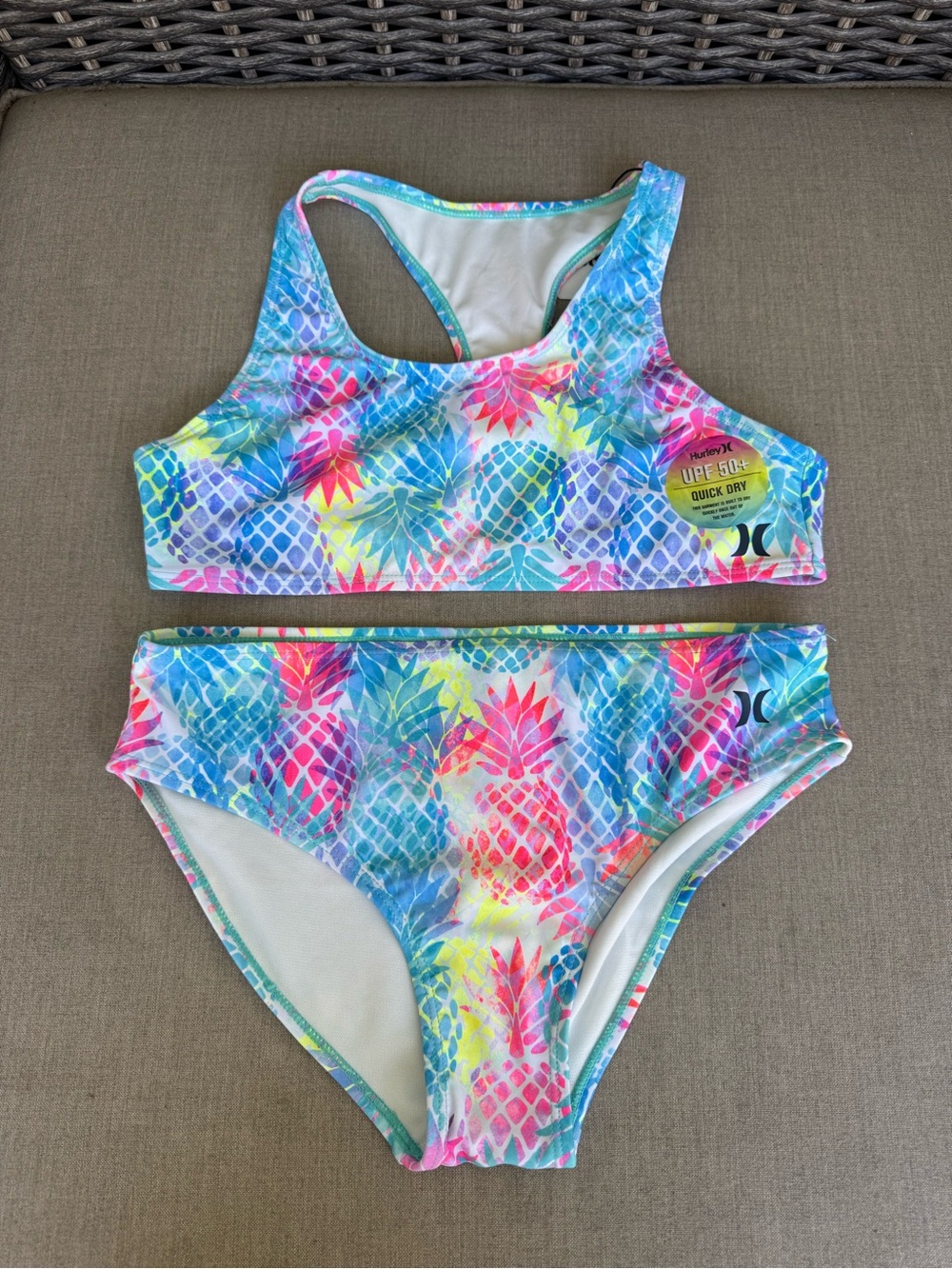 Hurley, Pineapple Print, Two-Piece, Swim Set, Size L 12/14